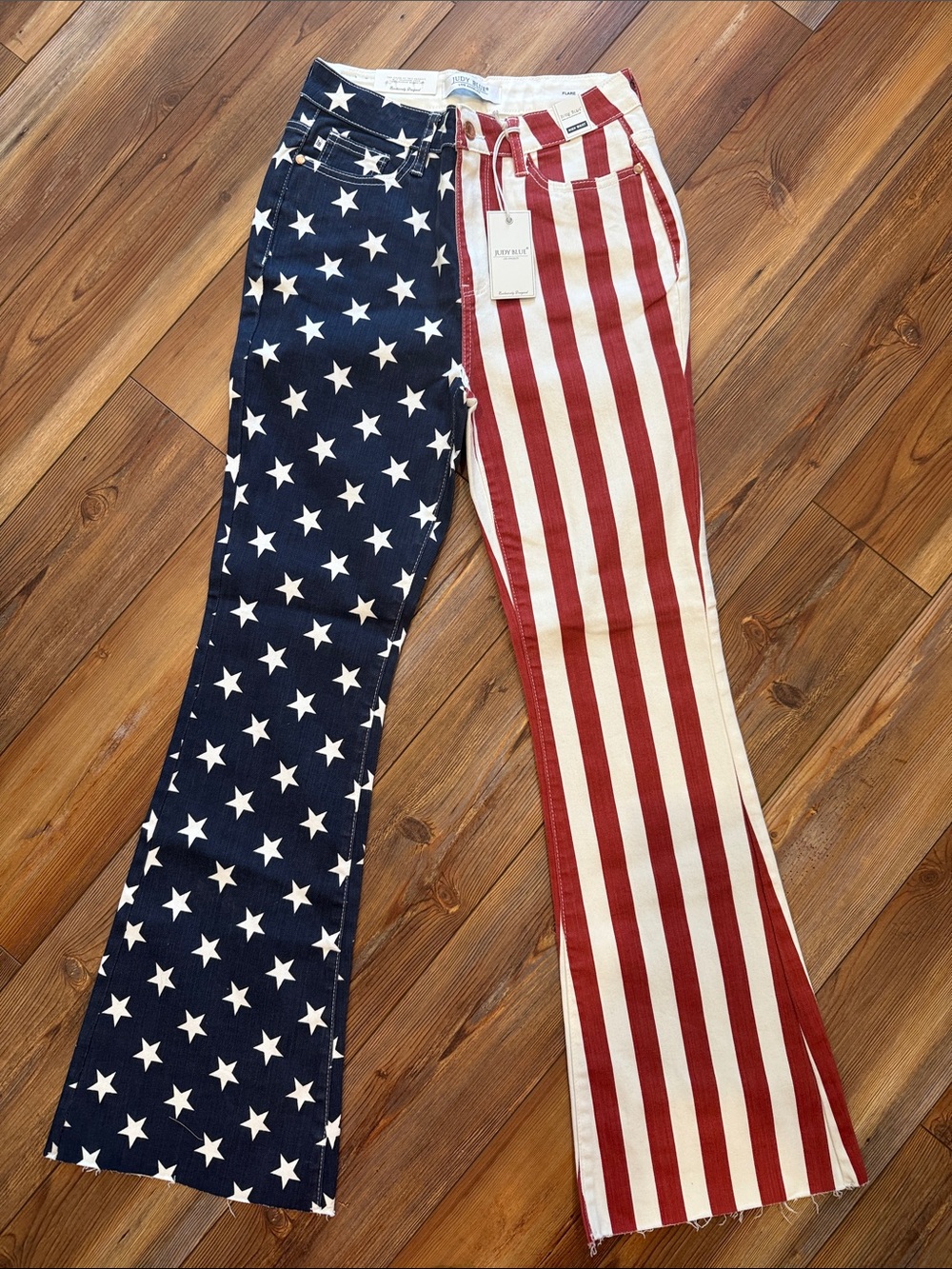 Women Judy Blue Flag-Print Flared Jeans - Navy & Red Stars & Stripes